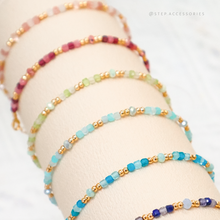 將圖片載入圖庫檢視器 Double Natural stone Bracelet with glass beads <9 colors>