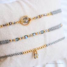 將圖片載入圖庫檢視器 H749 拉長石 Gray Hand strap set / piece with Square Natural stone and glass beads < 3 styles >