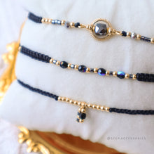 將圖片載入圖庫檢視器 H750 赫磁石 Black Hand strap set / piece with Square Natural stone and glass beads < 3 styles >