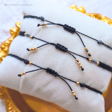 將圖片載入圖庫檢視器 H750 赫磁石 Black Hand strap set / piece with Square Natural stone and glass beads < 3 styles >