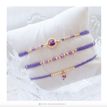 將圖片載入圖庫檢視器 H756 紫水晶 Purple Hand strap set / piece with Square Natural stone and glass beads < 3 styles >