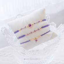 將圖片載入圖庫檢視器 H756 紫水晶 Purple Hand strap set / piece with Square Natural stone and glass beads < 3 styles >