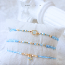 將圖片載入圖庫檢視器 H757 海藍寶 Blue Hand strap set / piece with Square Natural stone and glass beads < 3 styles >