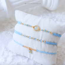 將圖片載入圖庫檢視器 H757 海藍寶 Blue Hand strap set / piece with Square Natural stone and glass beads < 3 styles >