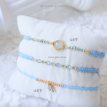 將圖片載入圖庫檢視器 H757 海藍寶 Blue Hand strap set / piece with Square Natural stone and glass beads < 3 styles >