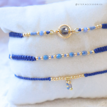 將圖片載入圖庫檢視器 H758 堇青石 Navy Hand strap set / piece with Square Natural stone and glass beads < 3 styles >