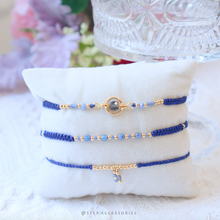 將圖片載入圖庫檢視器 H758 堇青石 Navy Hand strap set / piece with Square Natural stone and glass beads < 3 styles >
