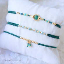 將圖片載入圖庫檢視器 H760 孔雀石 Green Hand strap set / piece with Square Natural stone and glass beads < 3 styles >