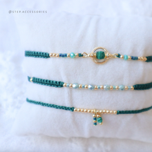 將圖片載入圖庫檢視器 H760 孔雀石 Green Hand strap set / piece with Square Natural stone and glass beads < 3 styles >