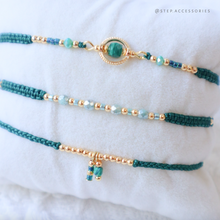 將圖片載入圖庫檢視器 H760 孔雀石 Green Hand strap set / piece with Square Natural stone and glass beads < 3 styles >