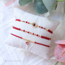將圖片載入圖庫檢視器 H753 石榴石 Red Hand strap set / piece with Square Natural stone and glass beads < 3 styles >