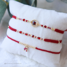 將圖片載入圖庫檢視器 H753 石榴石 Red Hand strap set / piece with Square Natural stone and glass beads < 3 styles >