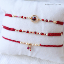 將圖片載入圖庫檢視器 H753 石榴石 Red Hand strap set / piece with Square Natural stone and glass beads < 3 styles >