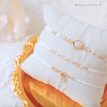 將圖片載入圖庫檢視器 H751 月亮石 White Hand strap set / piece with Square Natural stone and glass beads < 3 styles >