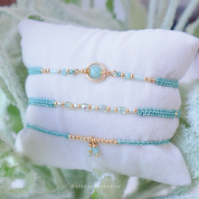 將圖片載入圖庫檢視器 H759 天河石 Mint Hand strap set / piece with Square Natural stone and glass beads < 3 styles >