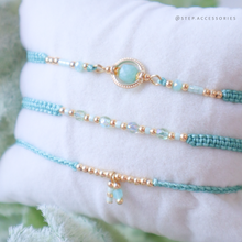 將圖片載入圖庫檢視器 H759 天河石 Mint Hand strap set / piece with Square Natural stone and glass beads < 3 styles >