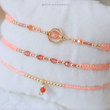 將圖片載入圖庫檢視器 H754 金草莓 Peach Hand strap set / piece with Square Natural stone and glass beads < 3 styles >