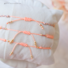 將圖片載入圖庫檢視器 H754 金草莓 Peach Hand strap set / piece with Square Natural stone and glass beads < 3 styles >