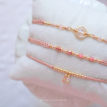 將圖片載入圖庫檢視器 H755 紛紅晶 Pink Hand strap set / piece with Square Natural stone and glass beads < 3 styles >