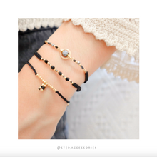 將圖片載入圖庫檢視器 H750 赫磁石 Black Hand strap set / piece with Square Natural stone and glass beads < 3 styles >