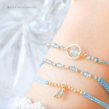 將圖片載入圖庫檢視器 H757 海藍寶 Blue Hand strap set / piece with Square Natural stone and glass beads < 3 styles >