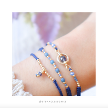 將圖片載入圖庫檢視器 H758 堇青石 Navy Hand strap set / piece with Square Natural stone and glass beads < 3 styles >
