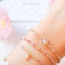 將圖片載入圖庫檢視器 H755 紛紅晶 Pink Hand strap set / piece with Square Natural stone and glass beads < 3 styles >