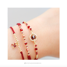 將圖片載入圖庫檢視器 H753 石榴石 Red Hand strap set / piece with Square Natural stone and glass beads < 3 styles >