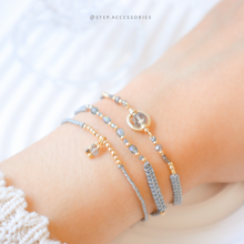 將圖片載入圖庫檢視器 H749 拉長石 Gray Hand strap set / piece with Square Natural stone and glass beads < 3 styles >