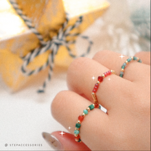 將圖片載入圖庫檢視器 F080- Christmas ring set with Natural stone and glass beads