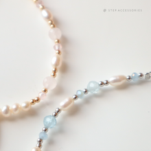 將圖片載入圖庫檢視器 Heart gold medal Bracelet with freshwater pearls and natural stone <2 colors>