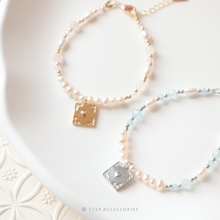 將圖片載入圖庫檢視器 Heart gold medal Bracelet with freshwater pearls and natural stone <2 colors>