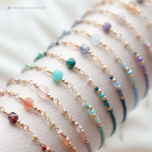 將圖片載入圖庫檢視器 Faceted Square Natural stone Hand strap with gold chain and glass beads <13 colors>