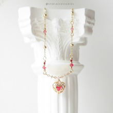 將圖片載入圖庫檢視器 3D Zircon Rose red Heart Necklace with Swarovski