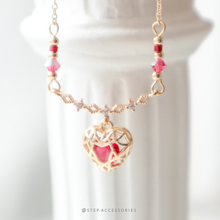 將圖片載入圖庫檢視器 3D Zircon Rose red Heart Necklace with Swarovski
