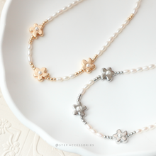 將圖片載入圖庫檢視器 Flower choker with Freshwater pearls <Gold / Silver>