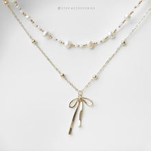 將圖片載入圖庫檢視器 Ribbon Necklace & Freshwater pearls choker piece / set <Gold / Silver>