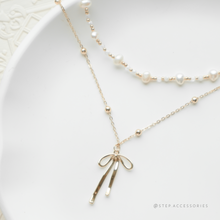 將圖片載入圖庫檢視器 Ribbon Necklace & Freshwater pearls choker piece / set <Gold / Silver>