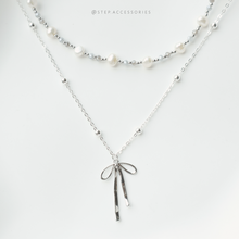 將圖片載入圖庫檢視器 Ribbon Necklace & Freshwater pearls choker piece / set <Gold / Silver>