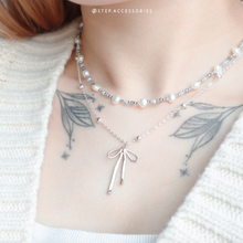 將圖片載入圖庫檢視器 Ribbon Necklace & Freshwater pearls choker piece / set <Gold / Silver>