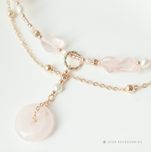 將圖片載入圖庫檢視器 Peace Buckle Choker with Natural stone and freshwater pearls <粉紅晶>