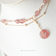 將圖片載入圖庫檢視器 Peace Buckle Choker with Natural stone and freshwater pearls <草莓晶>