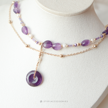 將圖片載入圖庫檢視器 Peace Buckle Choker with Natural stone and freshwater pearls <紫水晶>