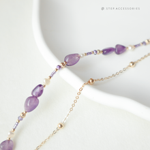 將圖片載入圖庫檢視器 Peace Buckle Choker with Natural stone and freshwater pearls <紫水晶>