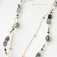 將圖片載入圖庫檢視器 Peace Buckle Choker with Natural stone and freshwater pearls <黑髮晶,閃光石>