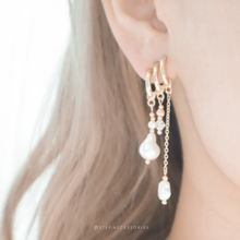 將圖片載入圖庫檢視器 3 Pendants Freshwater pearls earring with Swarovski <earrings/earclips>