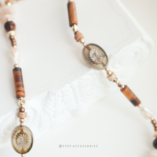 將圖片載入圖庫檢視器 Czech glass beads Brown choker with Natural stone and freshwater pearls <虎眼石, 圖畫石, 貝殻>