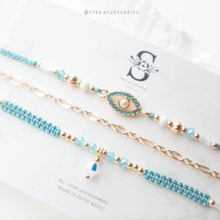 將圖片載入圖庫檢視器 H833set - Baby blue Ethnic style Hand strap set with Swarovski and glass beads