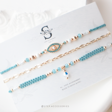 將圖片載入圖庫檢視器 H833set - Baby blue Ethnic style Hand strap set with Swarovski and glass beads