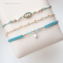 將圖片載入圖庫檢視器 H833set - Baby blue Ethnic style Hand strap set with Swarovski and glass beads